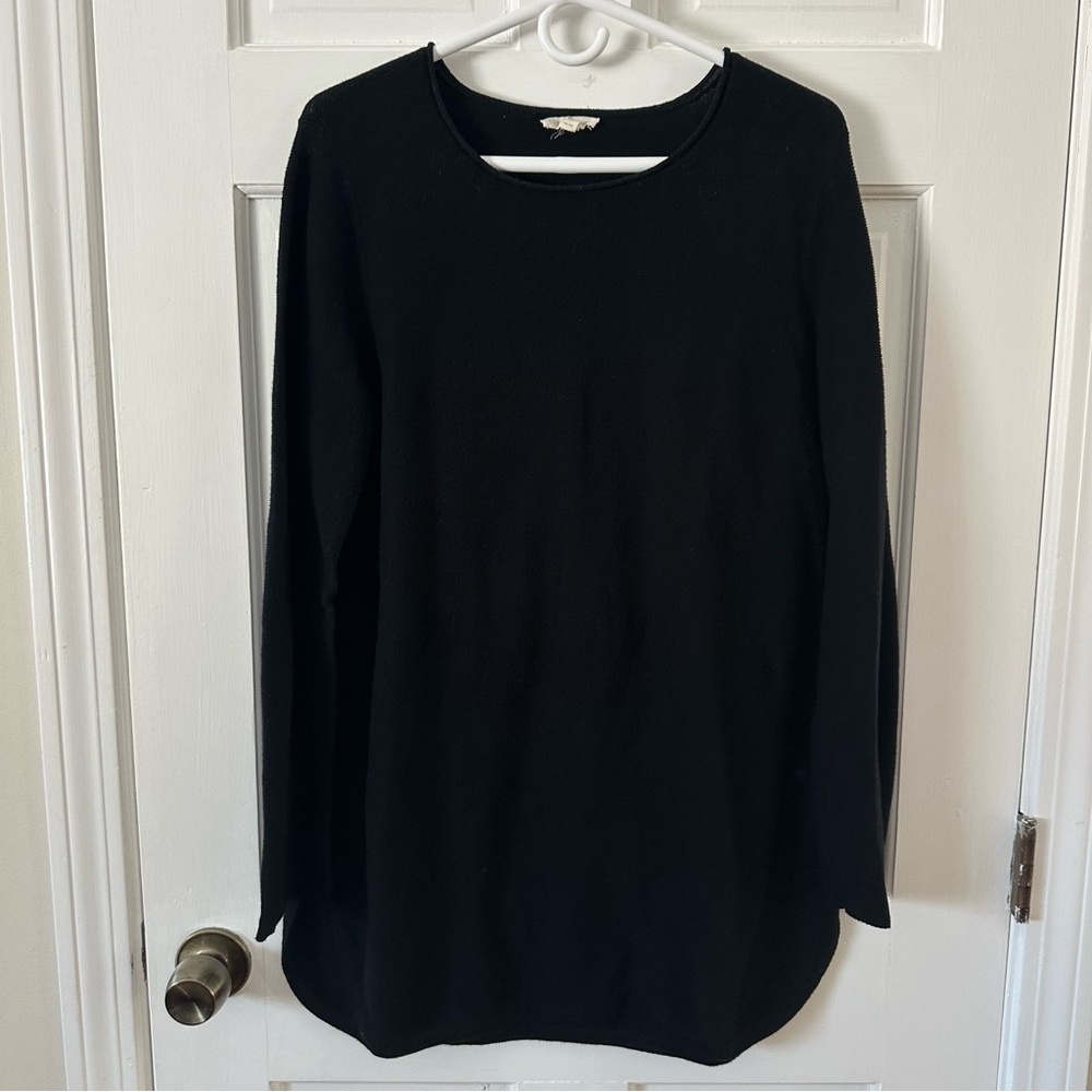 Eileen Fisher 100% Organic Cotton Black Long Sleeve Tunic Sweater Size M